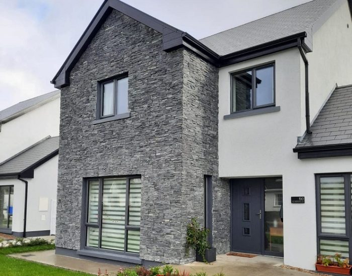 black-slate-z-stone-against-white-render-on-housing-development-in-castlebar-county-mayo